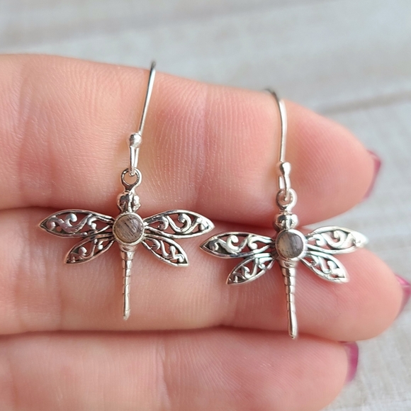 Dragonfly - Black Sandstone - Namibia 925 Earrings - Picture 2 of 5